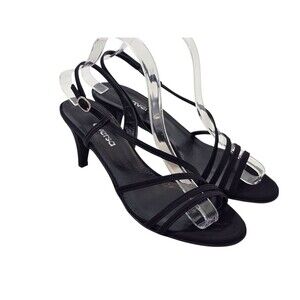 Aversa Black Satin Strappy Heels Pumps Shoes Lavorazione Artigiana Women's 8 EUC